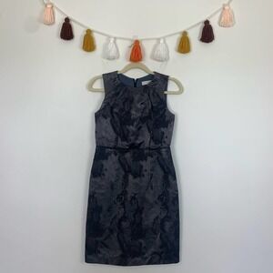 LOFT Ruched Neck Charcoal Gray Sleeveless Sheath Dress 2P